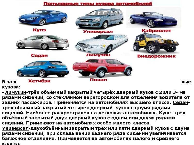 Типы кузова легковых автомобилей (описание с фото) - пикап, универсал, купе, седан